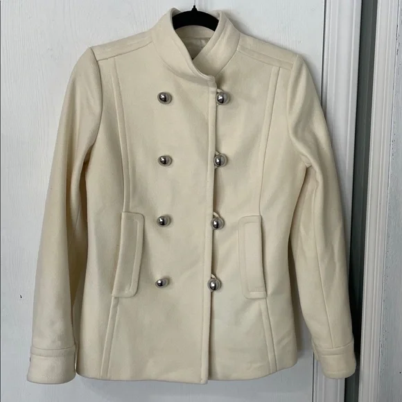 Banana Republic Wool Blend Double Breasted Ivory Button Down Pea Coat Size Small - Picture 2 of 10